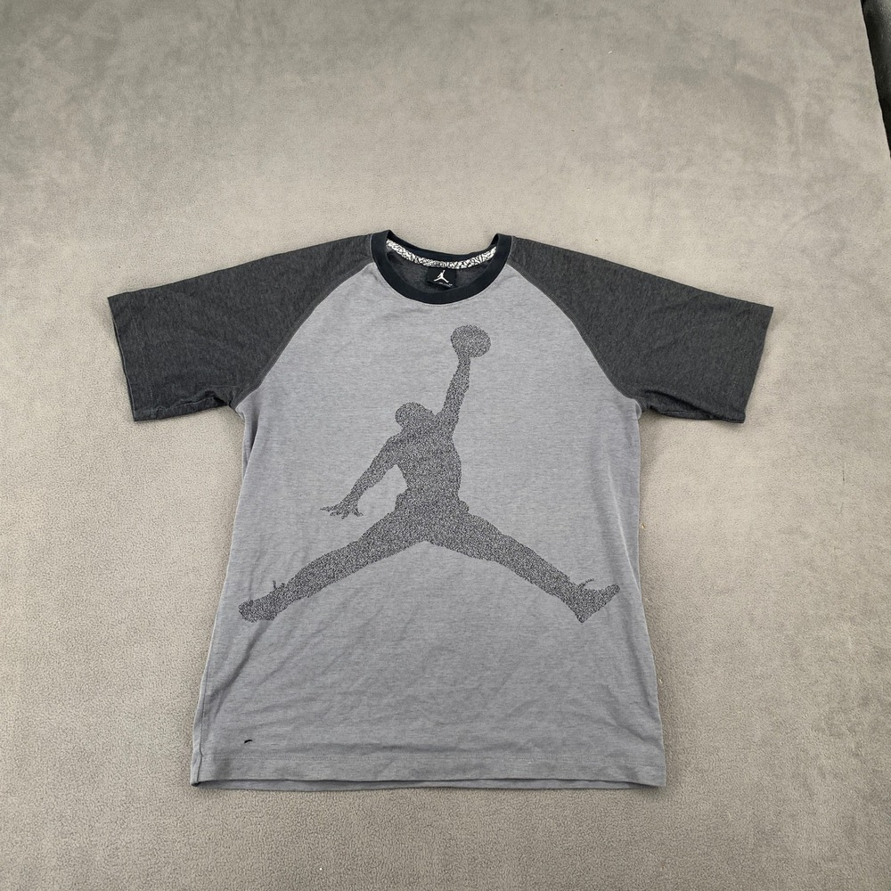 Jordan Brand Mens Gray Raglan Jumpman Graphic T-Shirt Vtg Y2K Size M